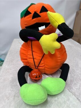Vintage Plush Pumpkin Toy Orange stuffed animal Halloween decor shelf sitter